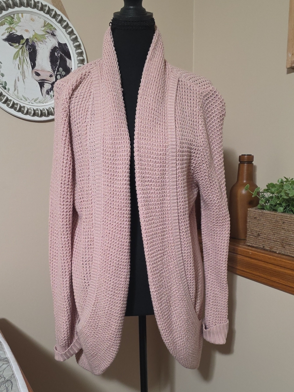 Market & Spruce Dusty Pink Open-Front Knit Cardigan
